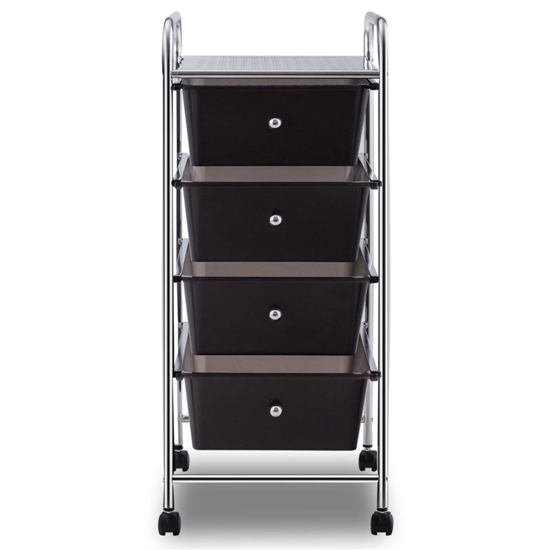 Costway 4-drawer Contemporary PP and Steel Rolling Storage Cart in Black