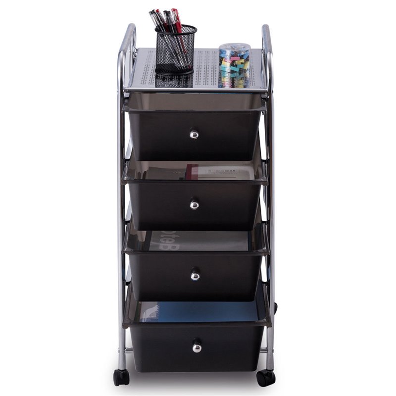 Costway 4-drawer Contemporary PP and Steel Rolling Storage Cart in Black