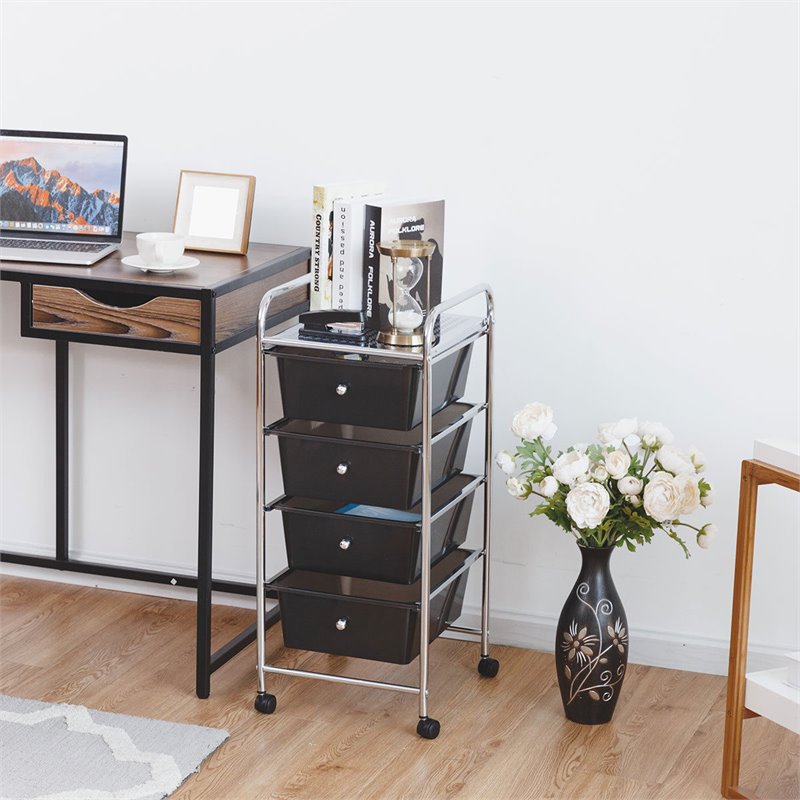 Costway 4-drawer Contemporary PP and Steel Rolling Storage Cart in Black