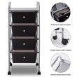 Costway 4-drawer Contemporary PP and Steel Rolling Storage Cart in Black