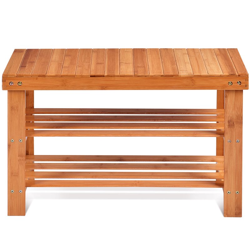 Costway 3-tier Contemporary Bamboo Shoe Rack Bench in Natural