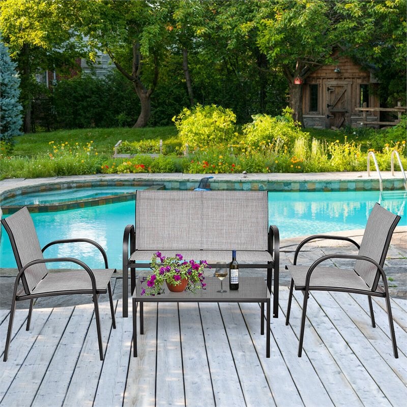 Costway 4-piece Contemporary Steel Patio Furniture Set in Gray