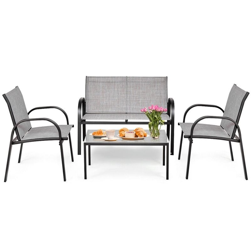 Costway 4-piece Contemporary Steel Patio Furniture Set in Gray