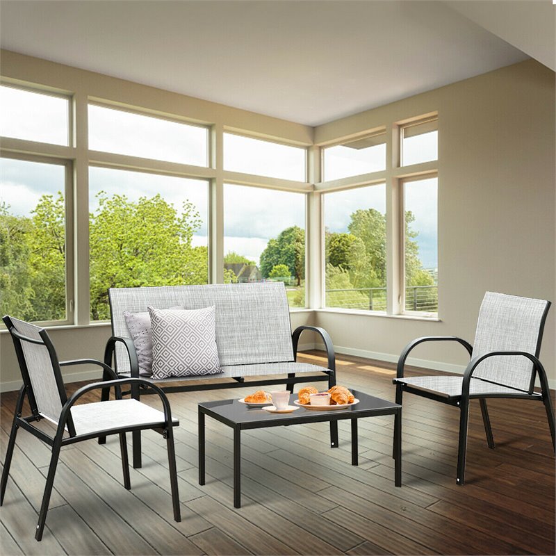 Costway 4-piece Contemporary Steel Patio Furniture Set in Gray