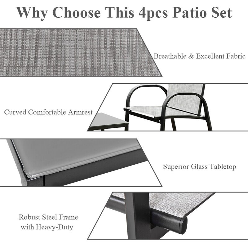 Costway 4-piece Contemporary Steel Patio Furniture Set in Gray