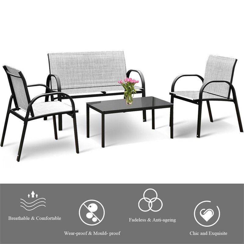Costway 4-piece Contemporary Steel Patio Furniture Set in Gray