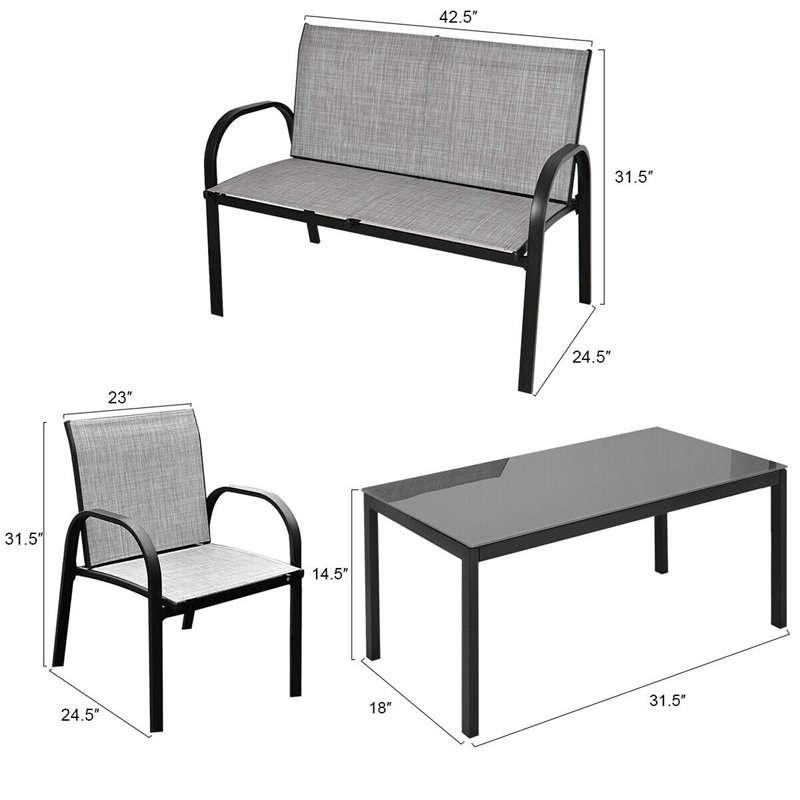 Costway 4-piece Contemporary Steel Patio Furniture Set in Gray