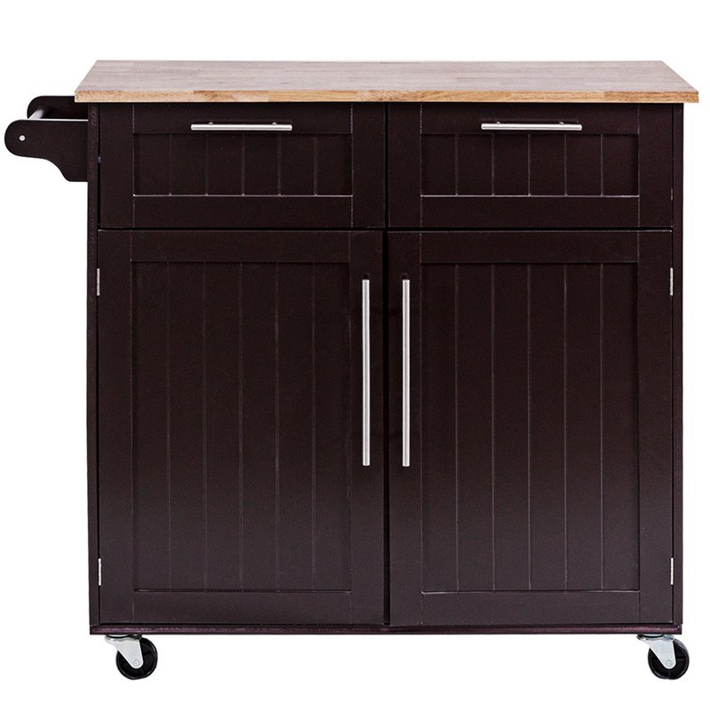 Costway Contemporary MDF and Rubberwood Kitchen Island Cart in Brown