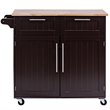 Costway Contemporary MDF and Rubberwood Kitchen Island Cart in Brown