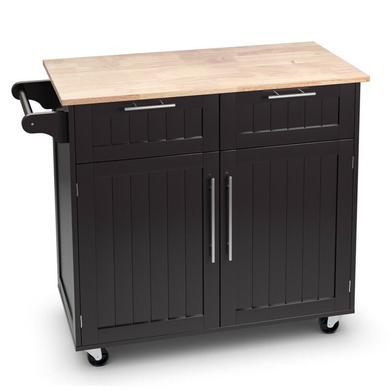 Costway Contemporary MDF and Rubberwood Kitchen Island Cart in Brown
