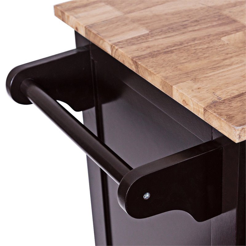 Costway Contemporary MDF and Rubberwood Kitchen Island Cart in Brown