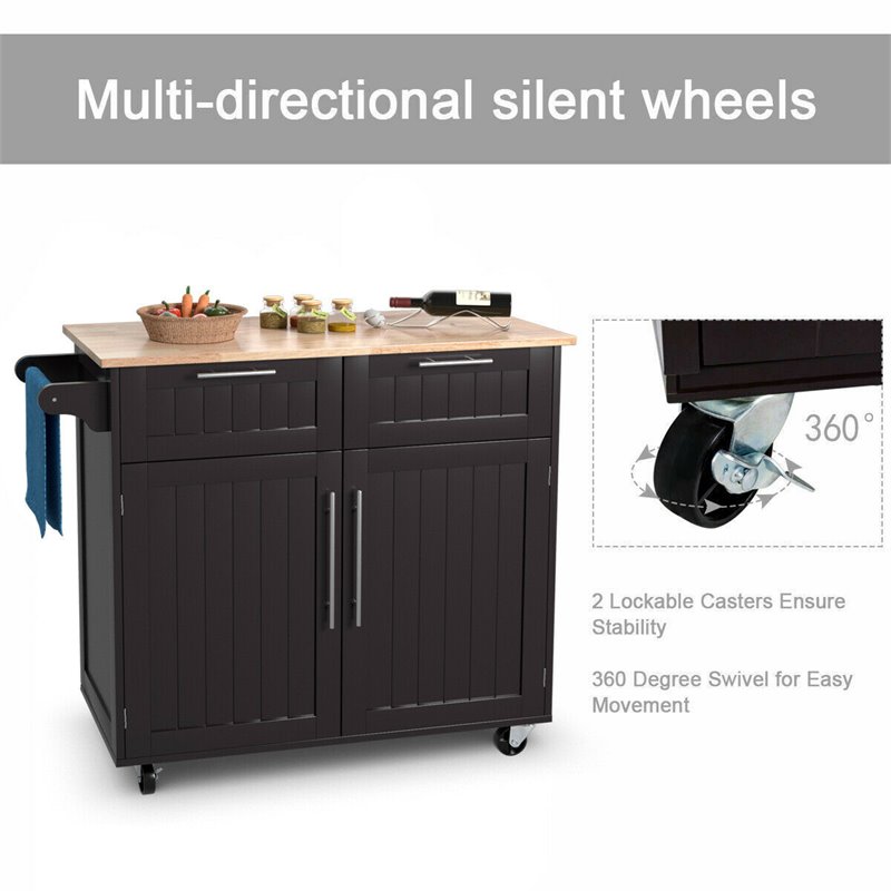 Costway Contemporary MDF and Rubberwood Kitchen Island Cart in Brown