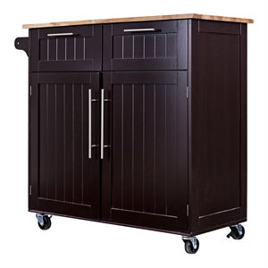 Costway Contemporary MDF and Rubberwood Kitchen Island Cart in Brown
