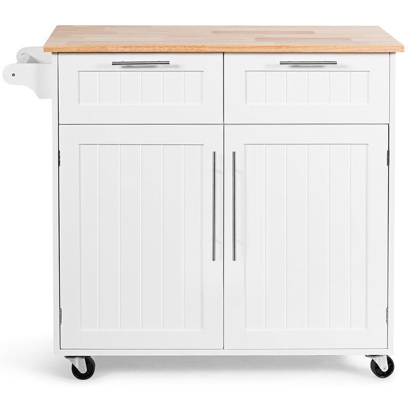Costway Contemporary MDF and Rubberwood Kitchen Island Cart in White