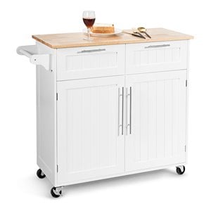 Costway Contemporary MDF and Rubberwood Kitchen Island Cart in White
