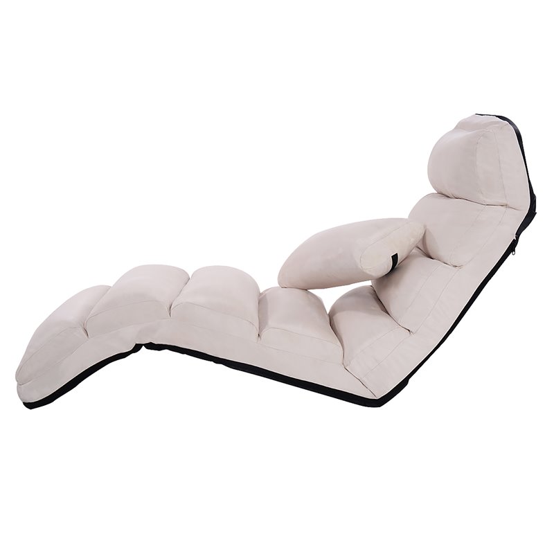 Costway Contemporary Suede Folding Lazy Sofa Chair with Pillow in Beige