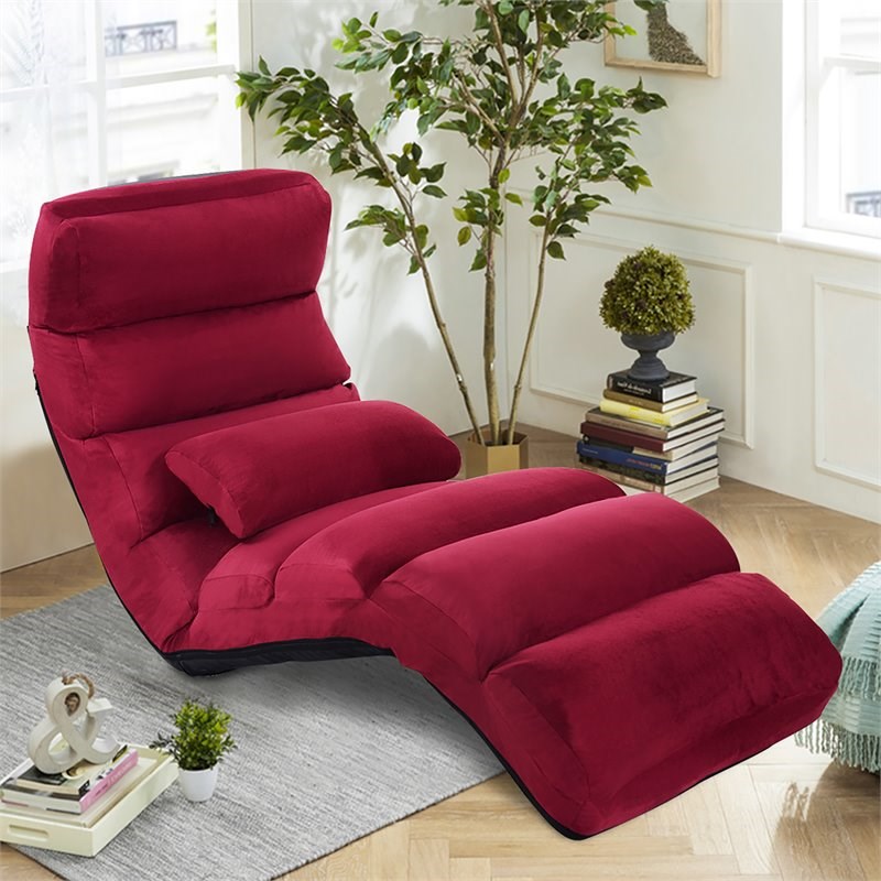 Costway Contemporary Suede Folding Lazy Sofa Chair with Pillow in Red