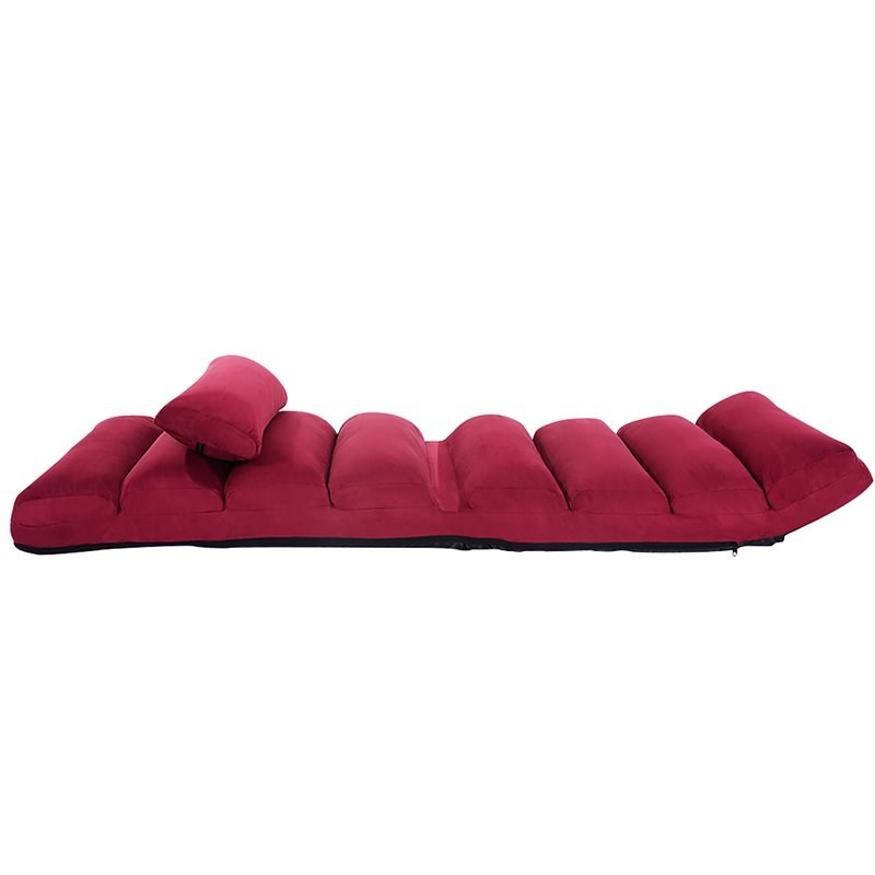 Costway Contemporary Suede Folding Lazy Sofa Chair with Pillow in Red