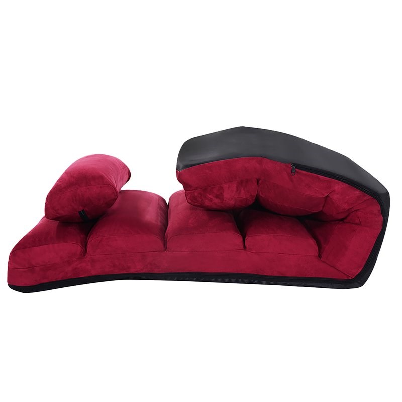 Costway Contemporary Suede Folding Lazy Sofa Chair with Pillow in Red