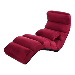 Costway Contemporary Suede Folding Lazy Sofa Chair with Pillow in Red