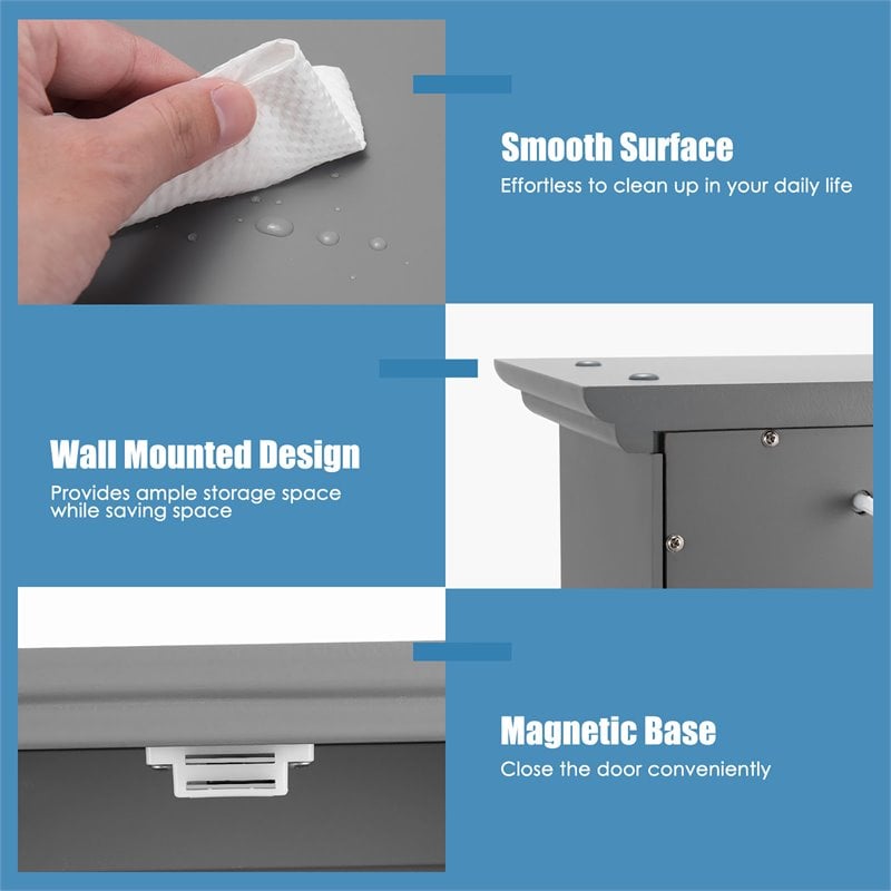 Costway Contemporary MDF Wall Mount Bathroom Cabinet in Gray