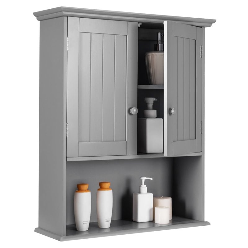 Costway Contemporary MDF Wall Mount Bathroom Cabinet in Gray
