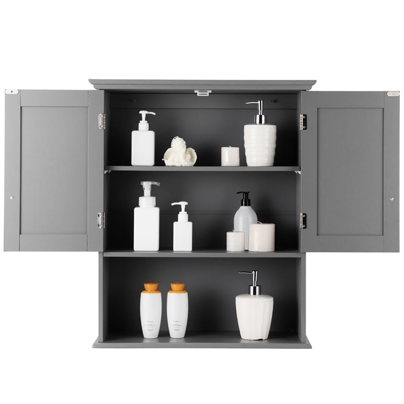 Costway Contemporary MDF Wall Mount Bathroom Cabinet in Gray