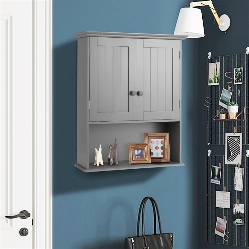 Costway Contemporary MDF Wall Mount Bathroom Cabinet in Gray