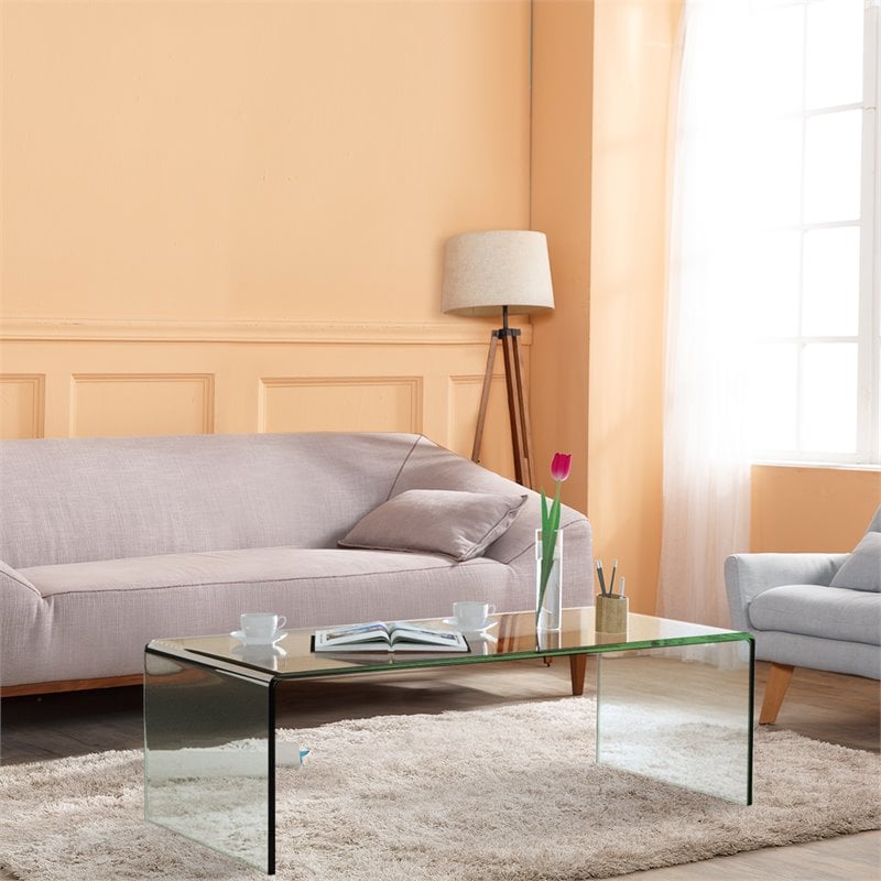 Costway Contemporary Tempered Glass Coffee Table in Clear Finish