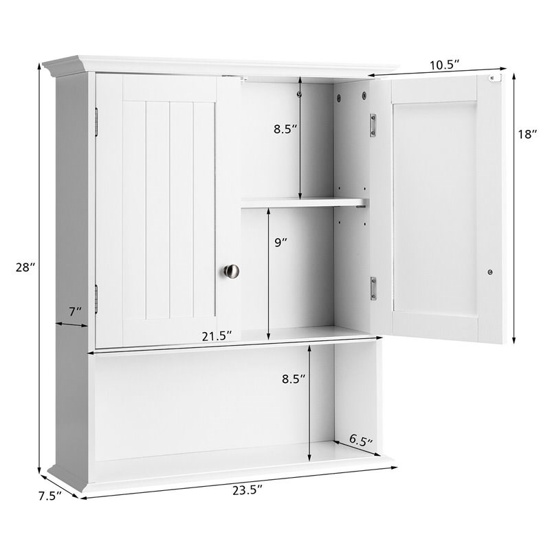 Costway Contemporary Premium MDF Wall Cabinets with 2 Doors in White