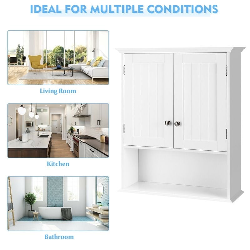 Costway Contemporary Premium MDF Wall Cabinets with 2 Doors in White