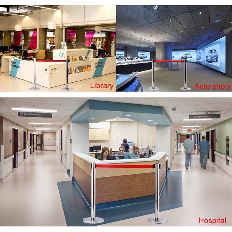 Costway Contemporary Stainless Steel Queue Pole in Silver and Red (Set of 6)