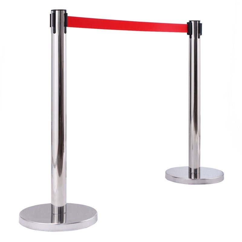 Costway Contemporary Stainless Steel Queue Pole in Silver and Red (Set of 6)