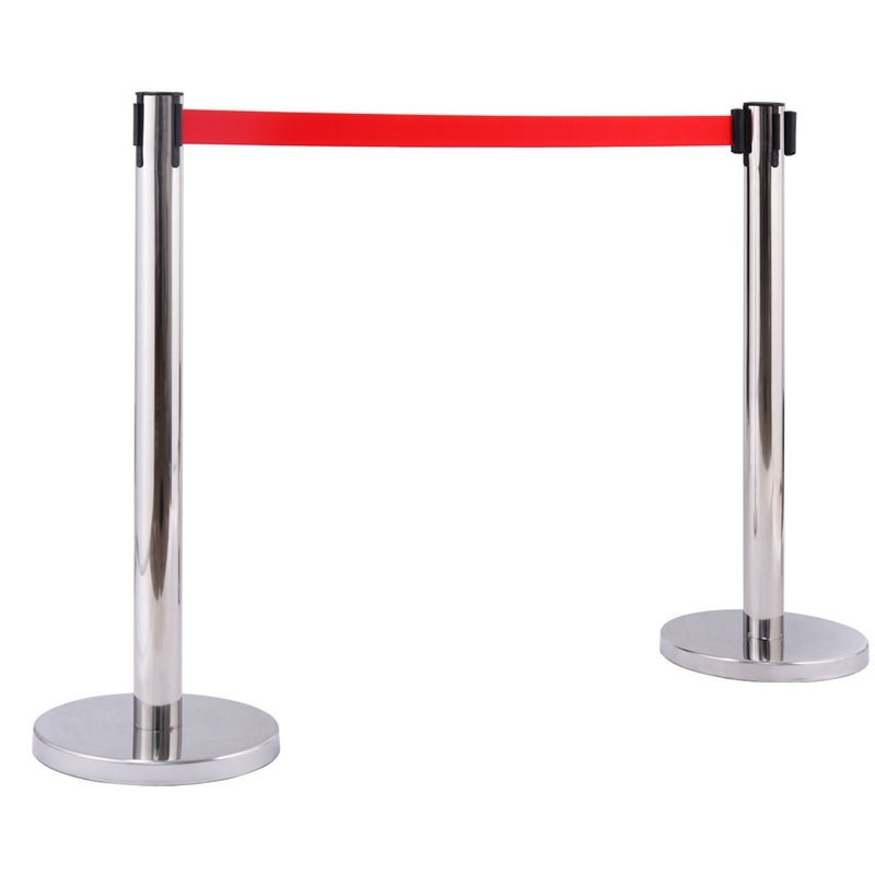 Costway Contemporary Stainless Steel Queue Pole in Silver and Red (Set of 6)