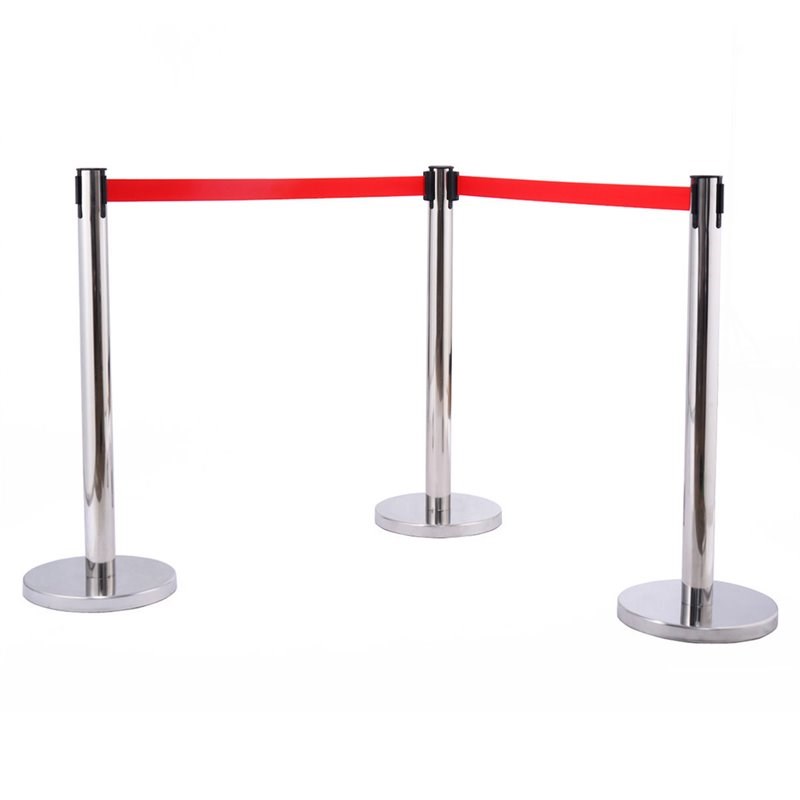Costway Contemporary Stainless Steel Queue Pole in Silver and Red (Set of 6)