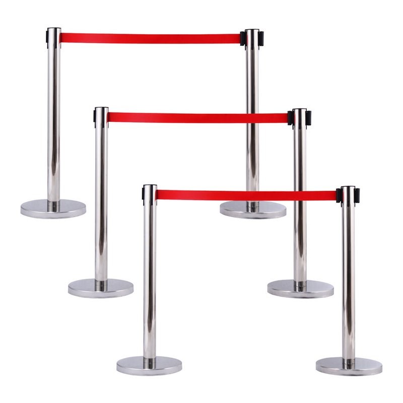 Costway Contemporary Stainless Steel Queue Pole in Silver and Red (Set of 6)