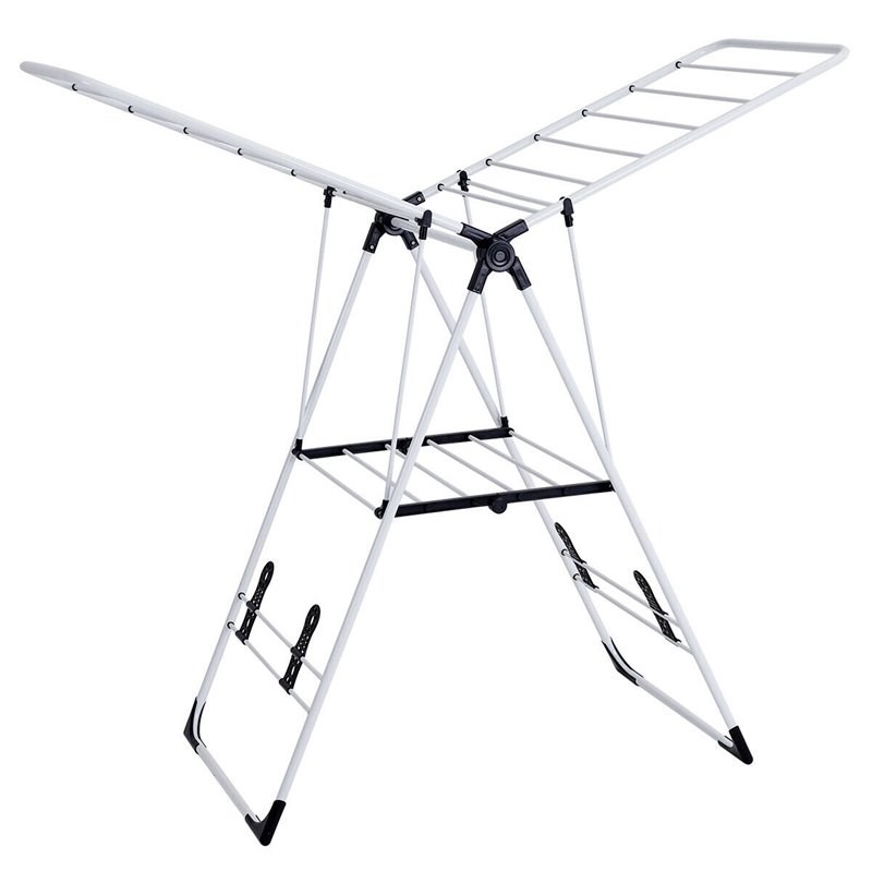 Costway Contemporary Steel and Plastic Folding Laundry Clothes Storage in White