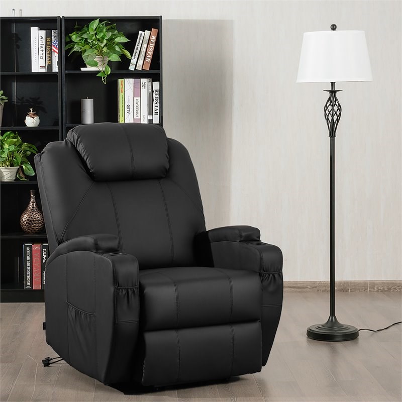 Costway Leather Electric Lift Power Chair with Remote Control in Black