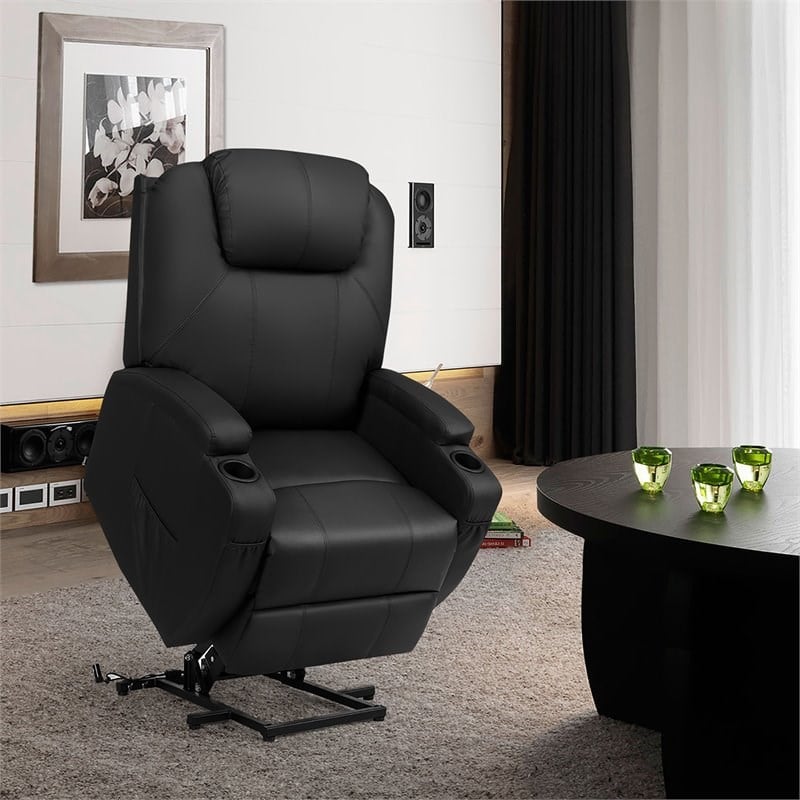 Costway Leather Electric Lift Power Chair with Remote Control in Black