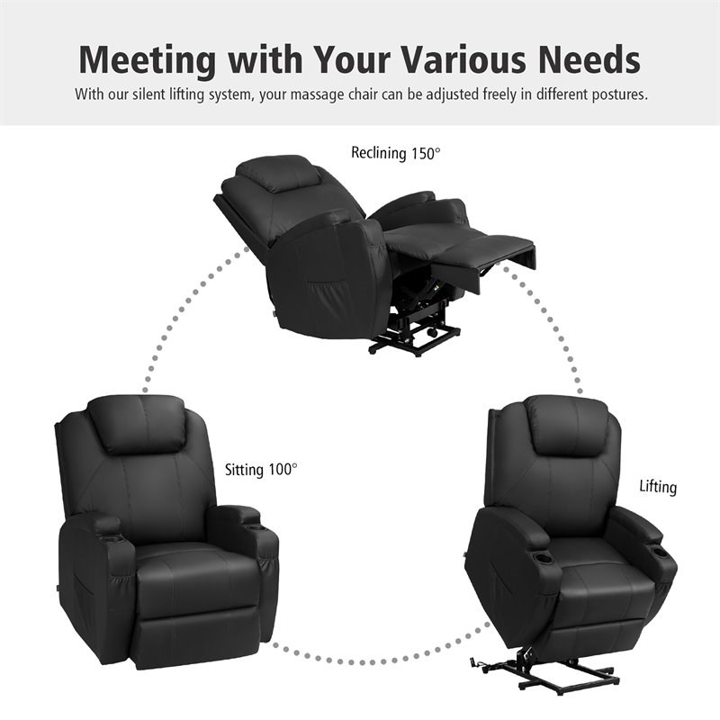 Costway Leather Electric Lift Power Chair with Remote Control in Black