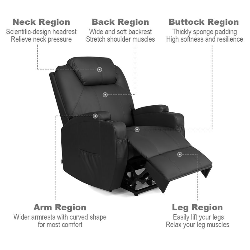Costway Leather Electric Lift Power Chair with Remote Control in Black