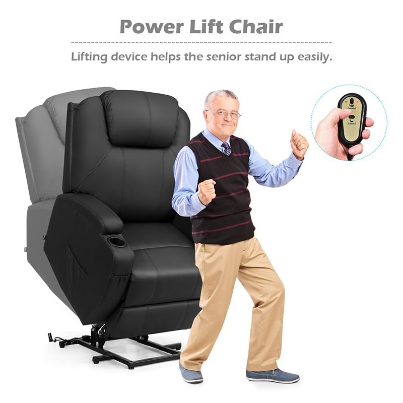 Costway Leather Electric Lift Power Chair with Remote Control in Black