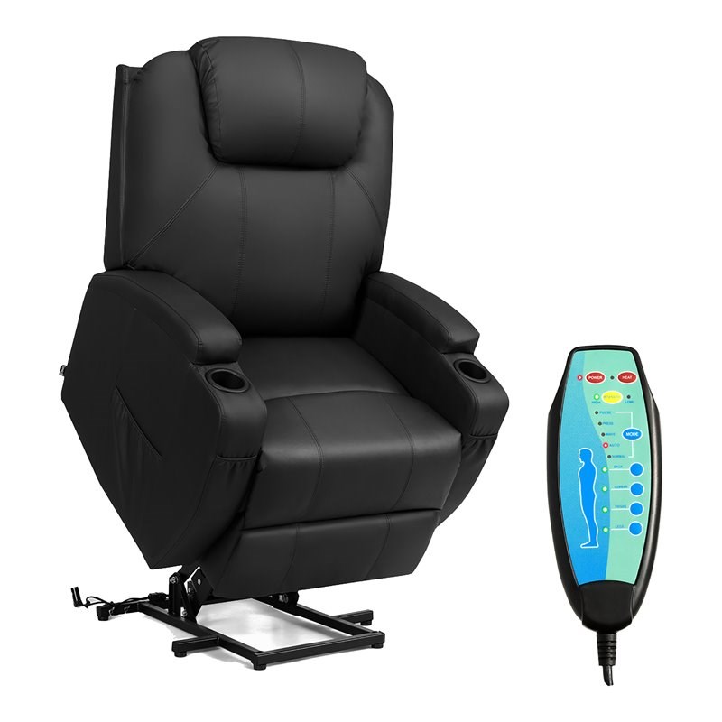Costway Leather Electric Lift Power Chair with Remote Control in Black