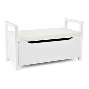 costway contemporary wood storage bench with removable cushion in white
