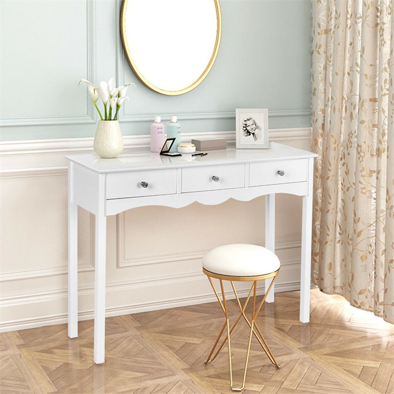 Costway 3-drawer Contemporary MDF Board Console Table in White