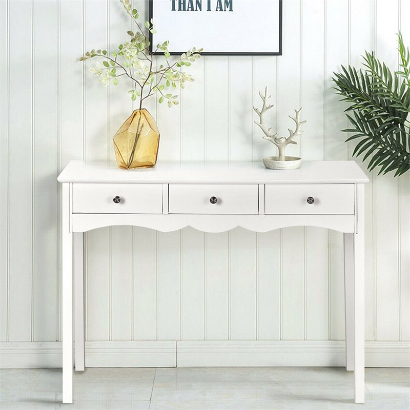 Costway 3-drawer Contemporary MDF Board Console Table in White