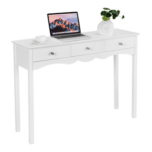 costway 3-drawer contemporary mdf board console table in white