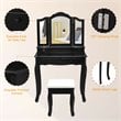 Costway Contemporary MDF Makeup Desk Vanity Set with 4 Drawers & Mirror in Black