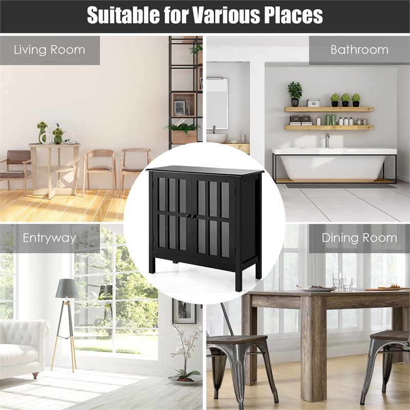 Costway Contemporary Pine Wood Free Standing Storage Buffet Cabinet in Black