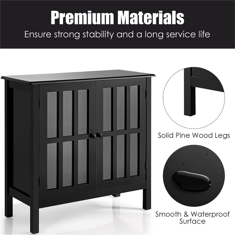 Costway Contemporary Pine Wood Free Standing Storage Buffet Cabinet in Black